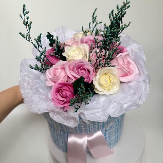 🌸 Букет роз розовых "Romantic Tweed" мыльных с WOW-эффектом