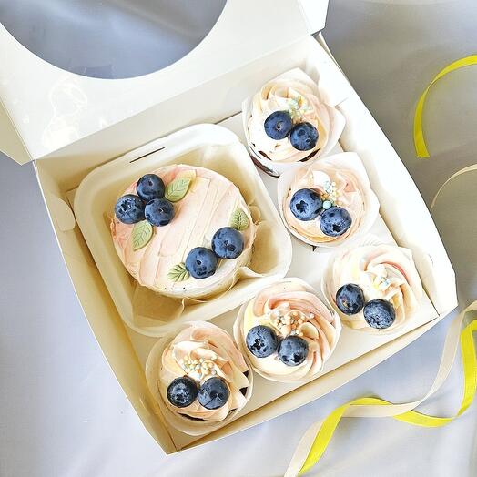 Conjunto de pastel de Bento + 5 cupcakes para vacaciones con bayas, como regalo, cumpleaños