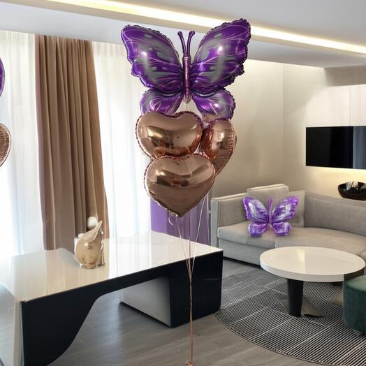Воздушные шары бабочка с сердечками🦋