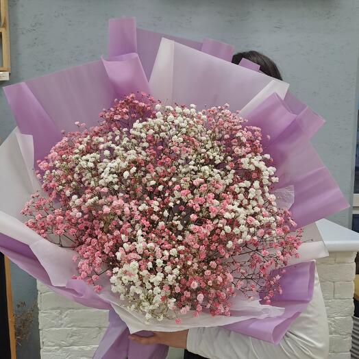 A bouquet of gypsophila and greenery