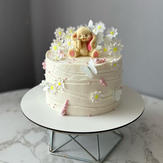 Торт детский для девочки с зайкой и ромашками