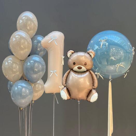 Шарики для мальчика на Годик с мишкой