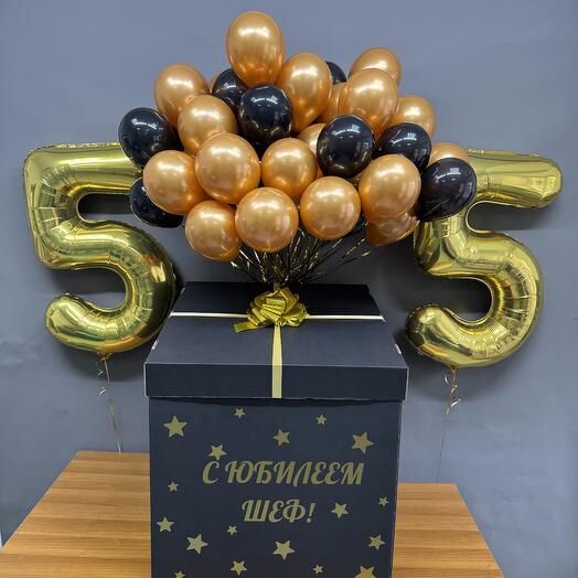 Коробка-сюрприз с бронзовыми шарами и цифрами на выбор