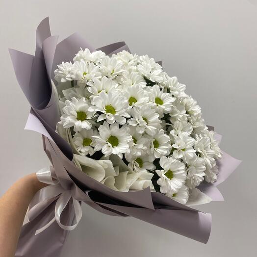 Моно букет из белых  ромашковых хризантем