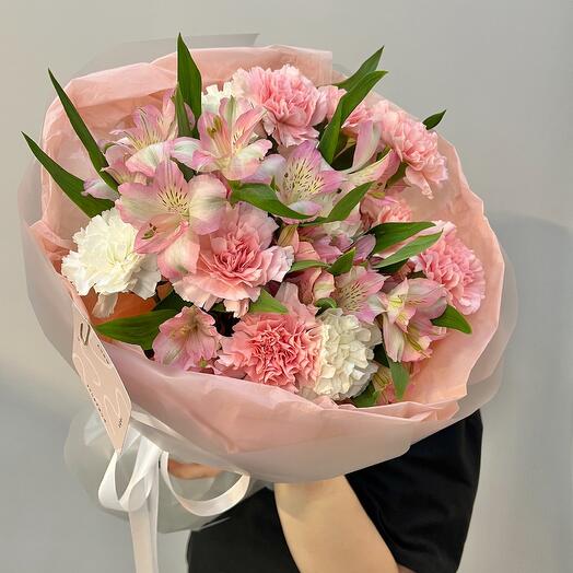 Дуо букет из альстромерии и диантусов