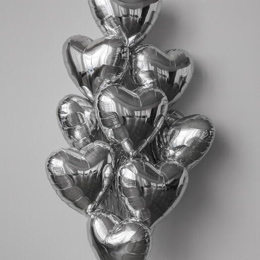 10 srebrnych balonów w kształcie serca