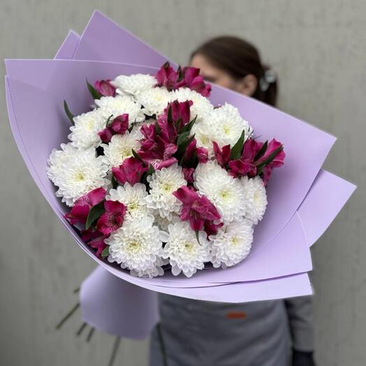 Букет из хризантем и альстромерий 🌸