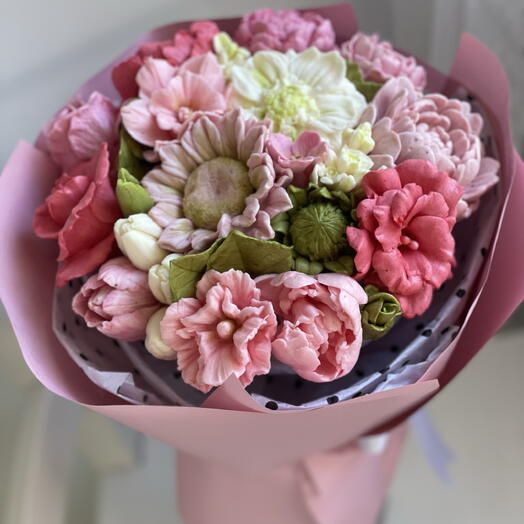 Букет из зефира ручной работы «Розовая нежность»подарок