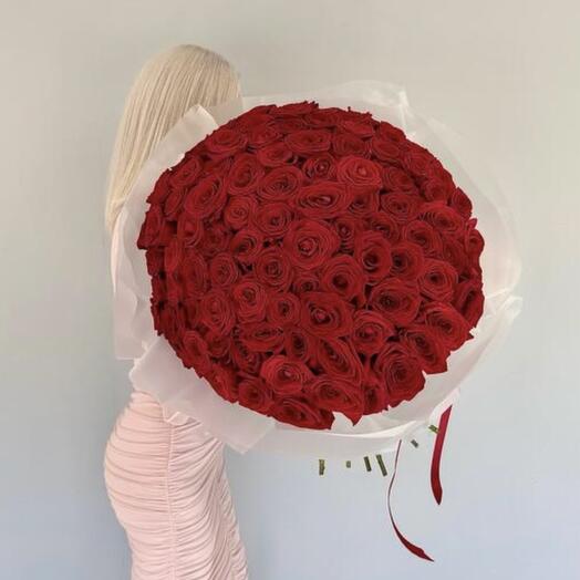 Букет из 101 красной  розы  Премиум🌹