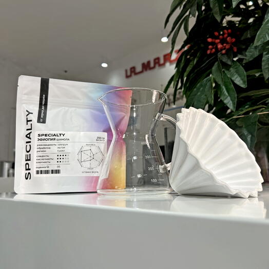 ВВоронка RISE ORIGAMI, белая + RISE Pourover coffee maker, 400 мл + Кофе Эфиопия Гуджи Шамола Гр. 2