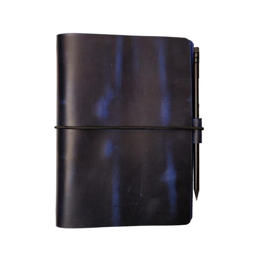 Кожаный блокнот А5 Синий Crazy Horse "На резинке" с креплением для ручки