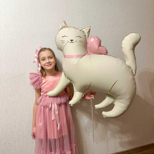 Воздушный шар фигура кошка,кошечка с бантом,котенок сатин-1шар