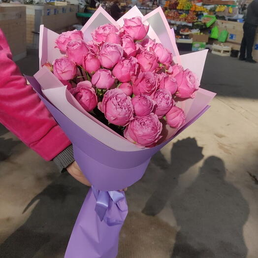 Bouquet mix "Violetta" of 9 bright peony-shaped bush roses