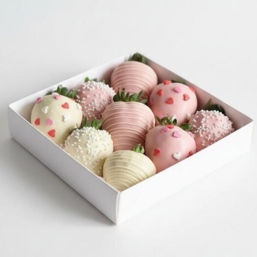 Chocolate-covered strawberries 9 pieces in white and pink Belgian chocolate