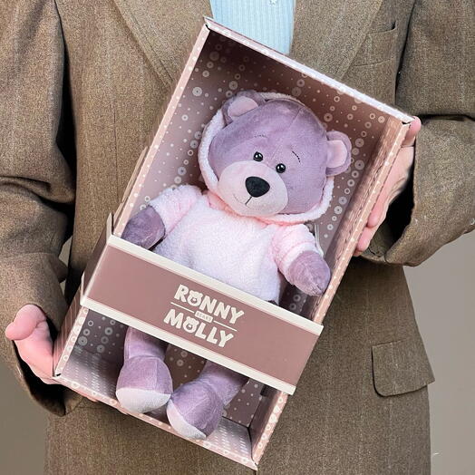 Мягкая игрушка мишка Ронни в розовой толстовке