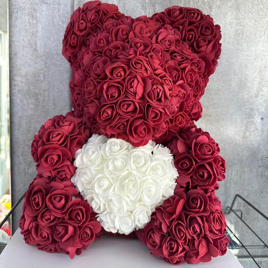 Мишка сердце из роз(фоамиран)