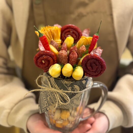 🍺Кружка с колбасами, сыром и орешками