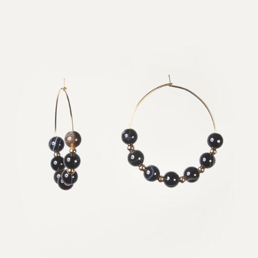Серьги Самшит Черный агат 14K (EAR1156)