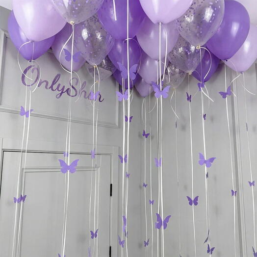 🦋Воздушные шары с бабочками🦋 ВАУ-эффект / Набор шаров 20шт / Фиолетовые шары / Арт.ШП13