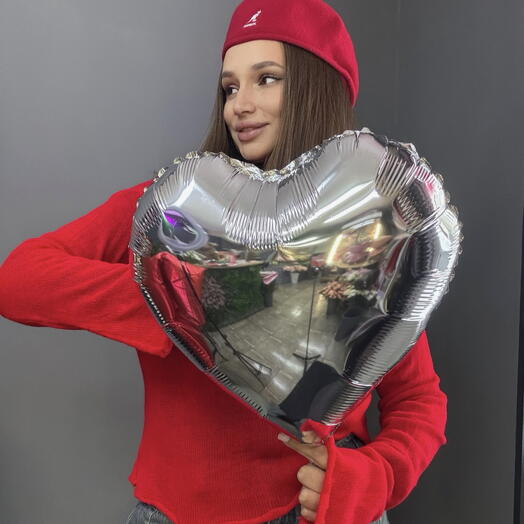 Шар сердце серебро 46 см