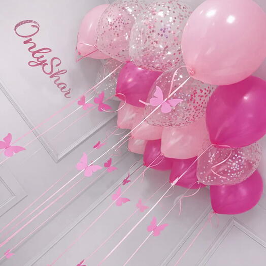 💖Шарики с бабочками💖ВАУ-эффект! / Розовые шары 15шт / Воздушные шары