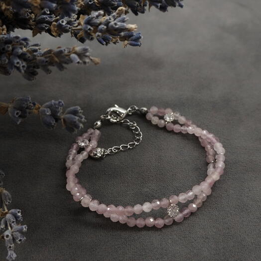 Двойной браслет из розового кварца