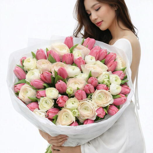 Сборный букет Тюльпаны и Ранункулюсы