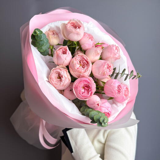 Букет из кустовых пион роз 💗Клубничный пломбир💗