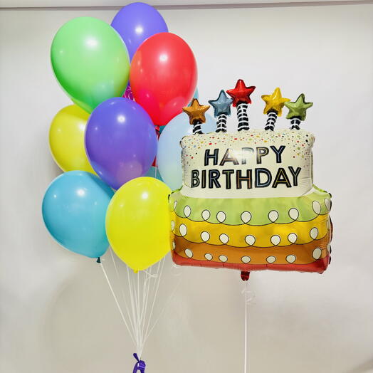 Воздушные шары на день рождения с тортом Happy birthday