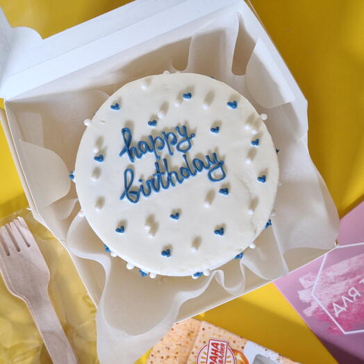 Бенто-торт Happy Birthday в голубом цвете
