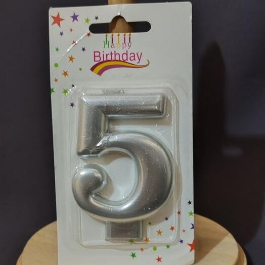 Свеча цифра 5 (8 см) Серебро