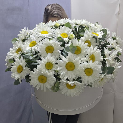 Большая композиция в коробке из ромашек