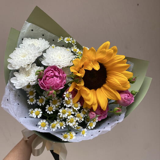 Авторский букет с подсолнухом 🌻