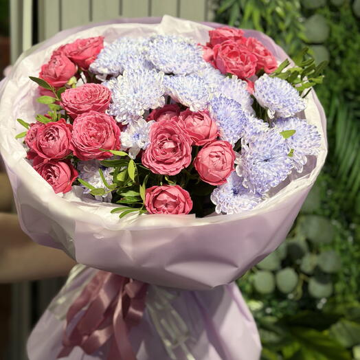 Букет с Мисти Баблс🌸 и Сиреневой хризантемой