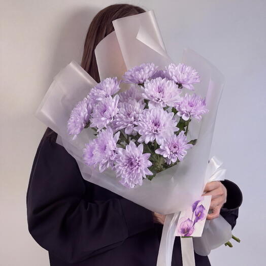 Букет-комплимент из фиолетовых кустовых хризантем (3 ветки) от XOFLOWERS