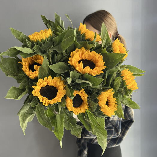 Монобукет солнечный ️ яркие подсолнухи 🌻 🌻🌻 9 шт