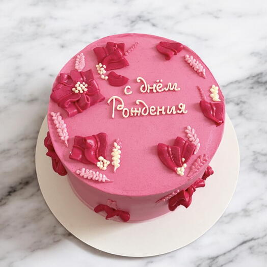 Торт(на 7-8 порций)-с днем рождения, розовый 💖