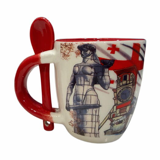 Чашка для кофе сувенир красная с ложкой TBILISI 6см. Souvenir cup for coffee with spoon red TBILISI