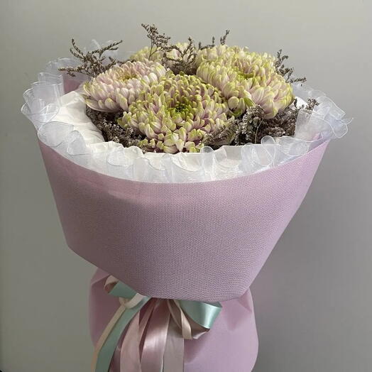 🎀Букет с одноголовой хризантемой и лимониумом🎀