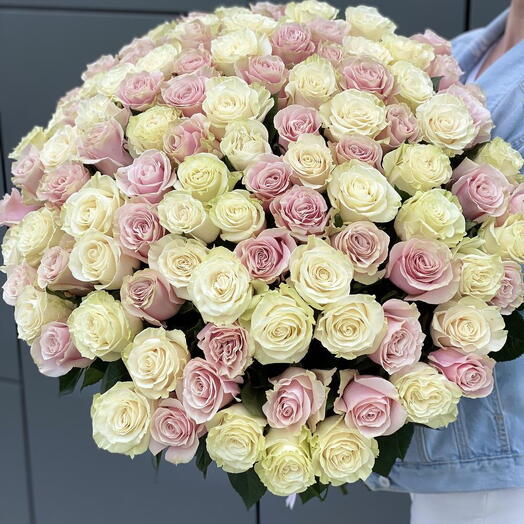 Bouquet of 101 white and pink roses