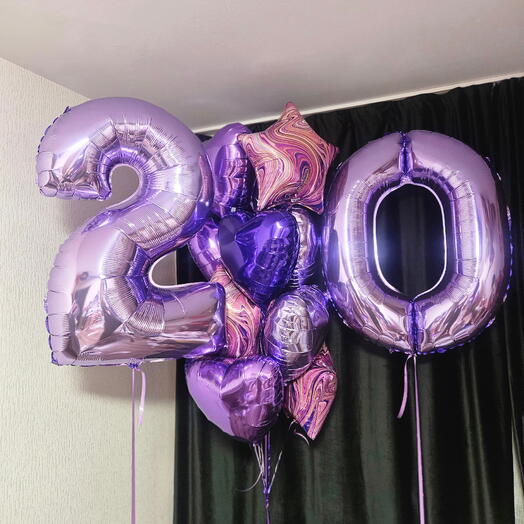 Сиреневые и фиолетовые, лавандовые шары на 20 лет дочки, девочки, девушки, любимой-14шаров
