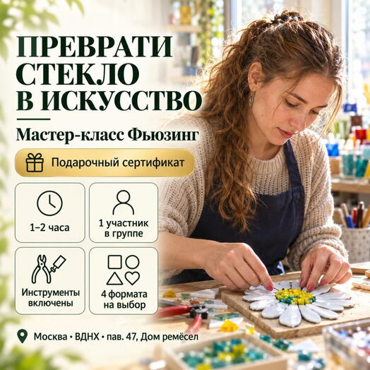 Подарочный сертификат «Мастер-класс Фьюзинг» (Пакет 1, 1 человек)