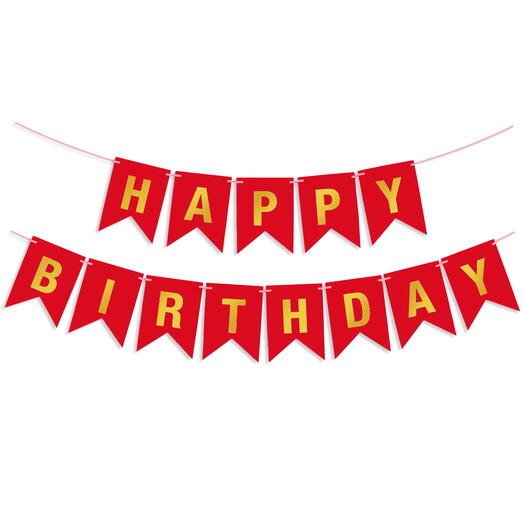 Гирлянда Флажки, Happy Birthday, Красный/Золото, Металлик, 500 см
