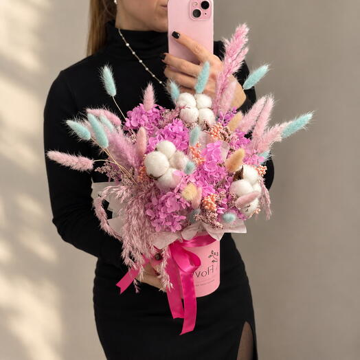 Композиция из сухоцветов в маленькой коробке Les Flowers