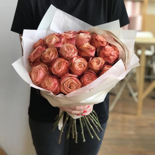 🌸 Букет из 25 пионовидных роз Кахала — премиальные розы с доставкой по Москве до 3 часов
