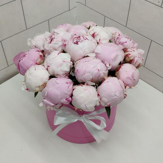 Peonies in a box