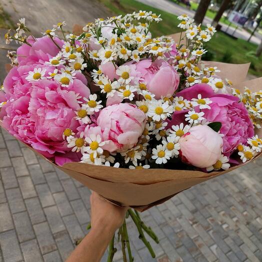 Пионы в ромашках