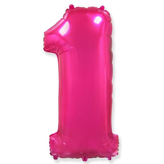 Цифра 1 Фуксия огромная фольгированная 102см шарик