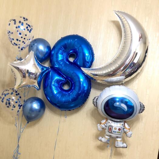 Helium balloons for the birthday of 8 years with the moon and an astronaut 9 pcs