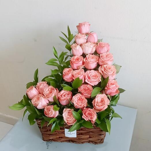 Pink Roses Basket Arrangement